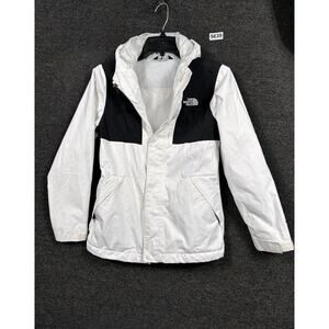 The North Face Jacket Girls Medium 10/12 White Black Hooded Windbreaker NF0A3NKO